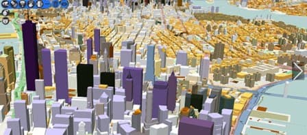 3D GIS platform showing a city map with data points